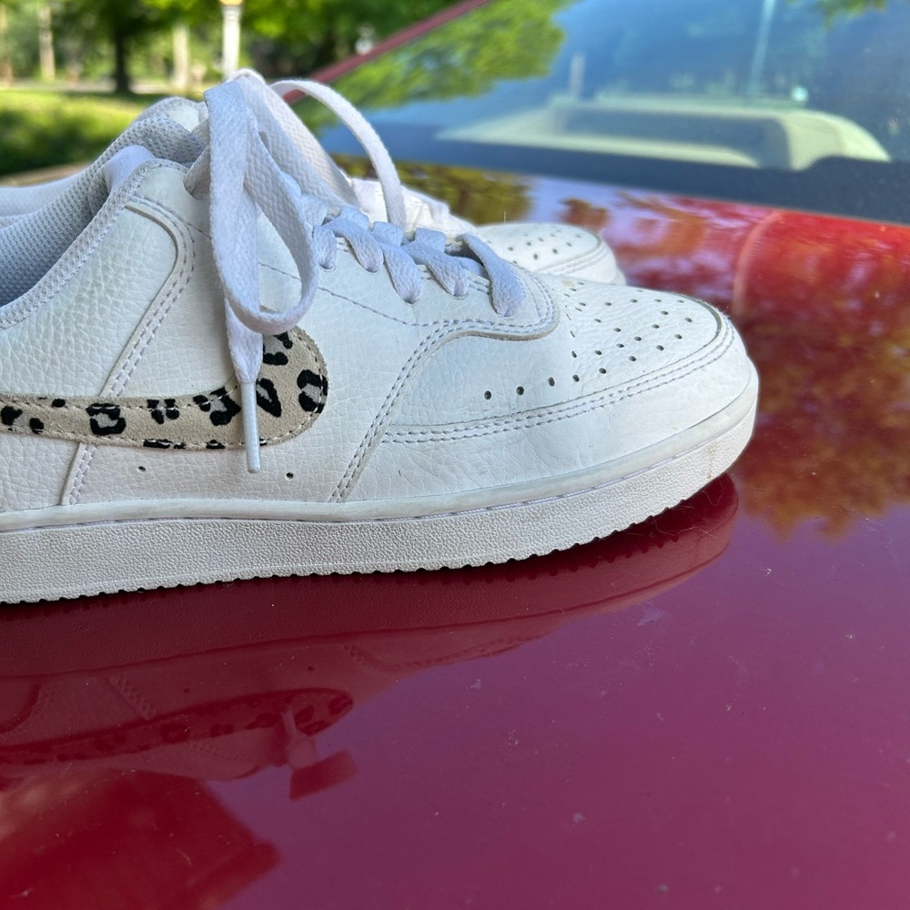 Women White Sneakers with Leopard Accent